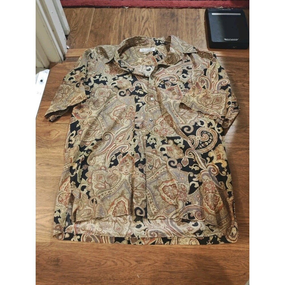 VTG Tori Richard Shirt Multicolor Tan Paisley Hawaiian Camp Aloha Mens XL USA